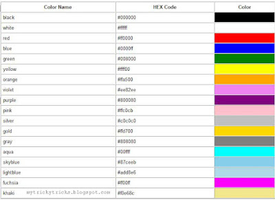 all color codes, html color codes, photoshop