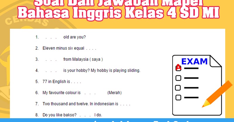 Soal Dan Jawaban Mapel Bahasa Inggris Kelas 4 SD MI | Operator Sekolah