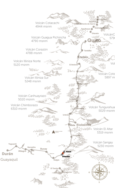 Карта на жп линията от крайбрежния град Гуаякил до столицата Кито