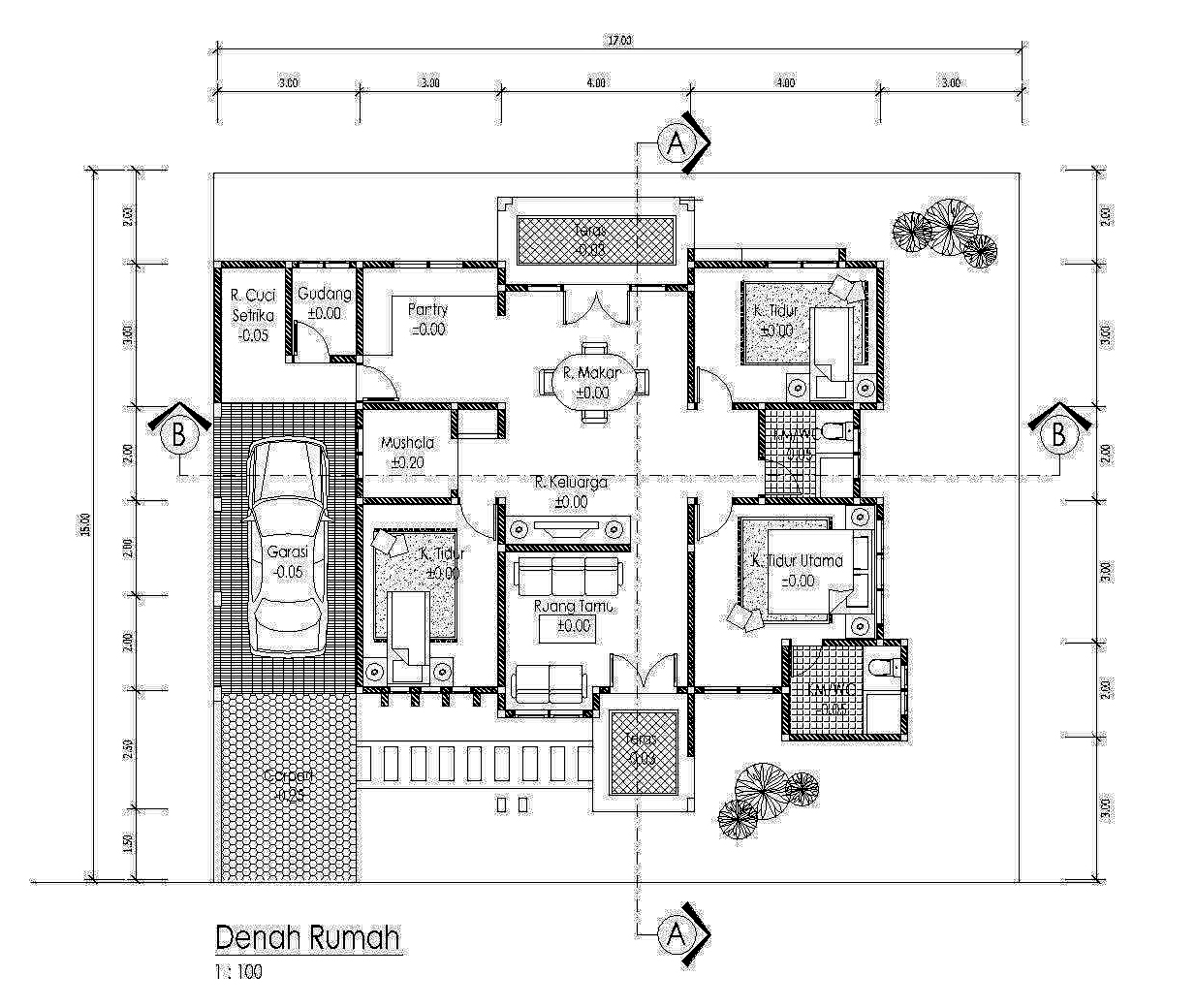 Denah NEW DENAH RUMAH DENGAN 3 KAMAR DAN MUSHOLA