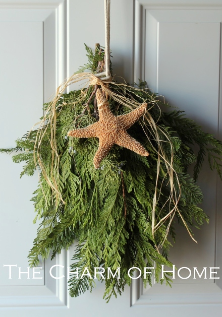 Fresh Greenery Swag with Starfish Door Swag Ideas for Christmas