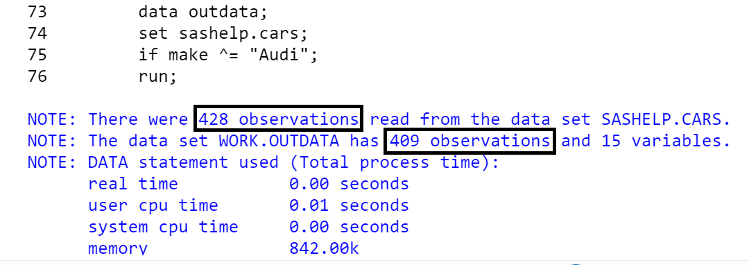 Not Equal To Operator in SAS