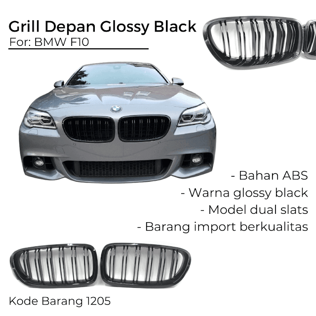 Grill BMW Seri 5 F10 - Double Slats - Warna Glossy Black