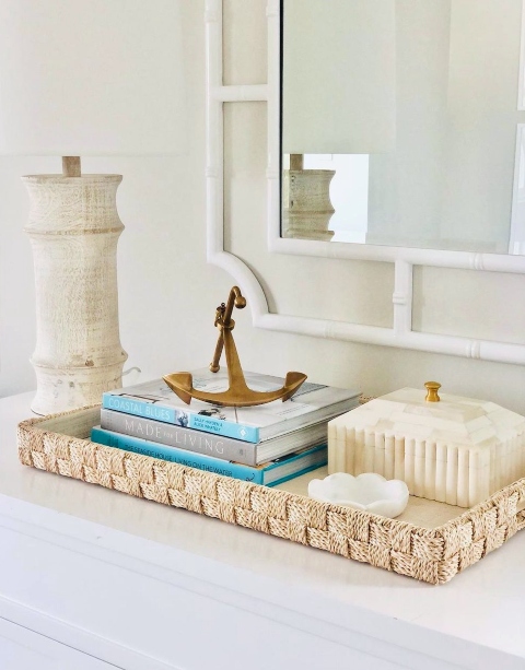 Woven Tray Decor for Coastal Styling