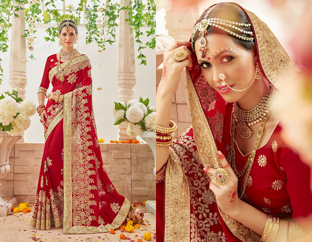 Wedding Special Red Color Designer Saree Collection Online Shopping.