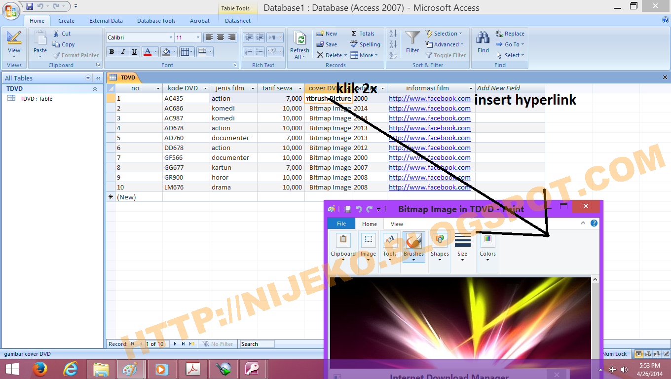 Cara membuat tabel, query dan form pada MS access 2007 