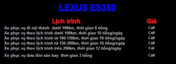 Cho thuê xe Lexus ES350 4 chỗ