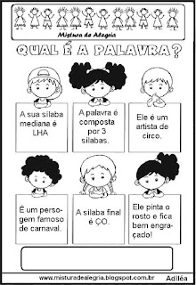 Atividade de alfabetização, formação de palavras