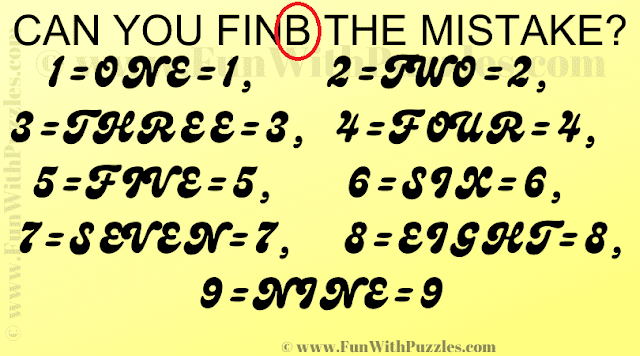 CAN YOU FINB THE MISTAKE? 1=ONE=1, 2=TWO=2, 3=THREE=3, 4=FOUR=4, 5=FIVE=5, 6=SIX=6, 7=SEVEN=7, 8=EIGHT=8, 9=NINE=9