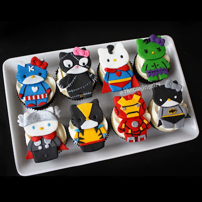 hello kitty superhero theme cupcakes