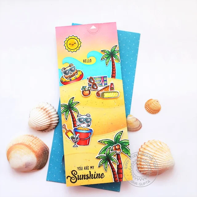 Sunny Studio Stamps: Beach Buddies Beach Babies Slimline Dies Tropical Scenes Beach Themed Summer Cards by Isha Gupta