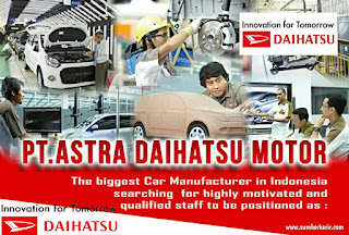 Rekrutmen 25 Posisi PTAstra Daihatsu Motor 