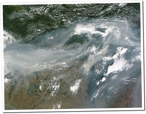 Fotografia mostrando incendios no oeste russo (Foto: NASA / MODIS Rapid Response)