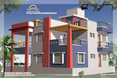 Duplex House Plan and Elevation view 3 - 218 Sq M (2349 Sq. Ft.)