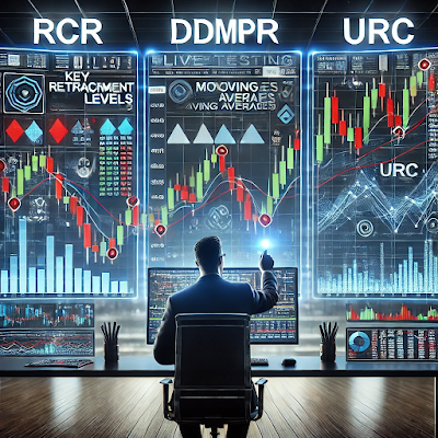 Symbolic image representing live testing of a stock trading strategy with RCR, DDMPR, and URC.