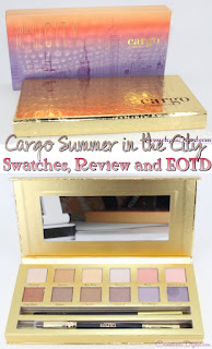 Here are swatches and review of the Cargo Cosmetics Summer in the City eyeshadow palette, and for an eye makeup I did with some of the shades.