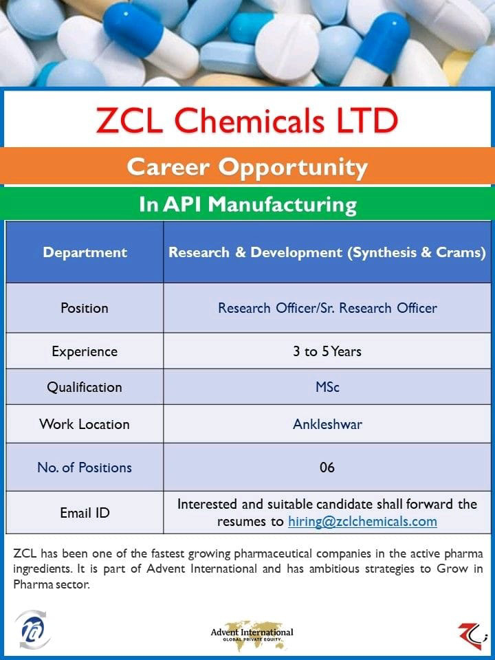 Job Available's for ZCL Chemicals Ltd Job Vacancy for R&D Department