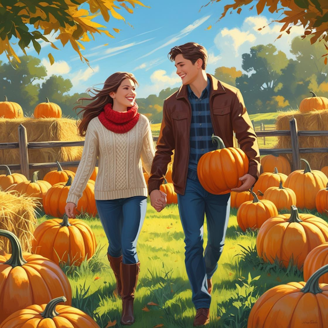 Pumpkin patch date on October 1st with a happy couple