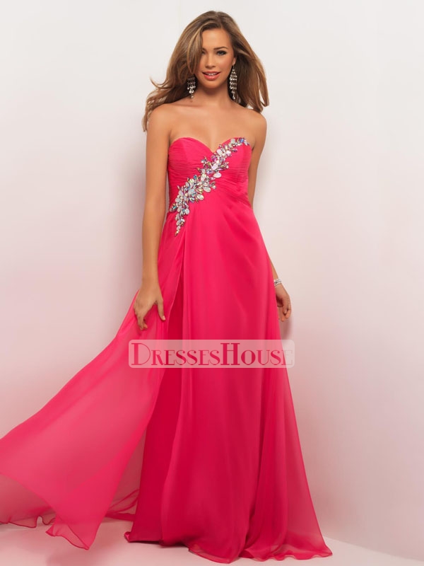 Chiffon With Beadings Pleated Floor Length Prom Dress PD11311