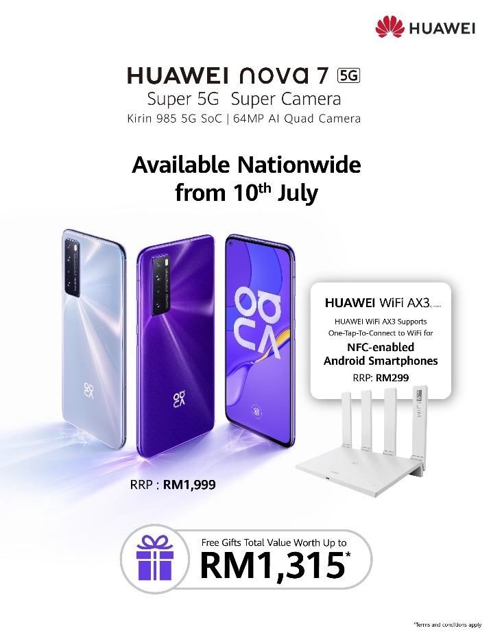 Huawei nova 7 and WiFi AX3 in Malaysia starting 10 July 2020