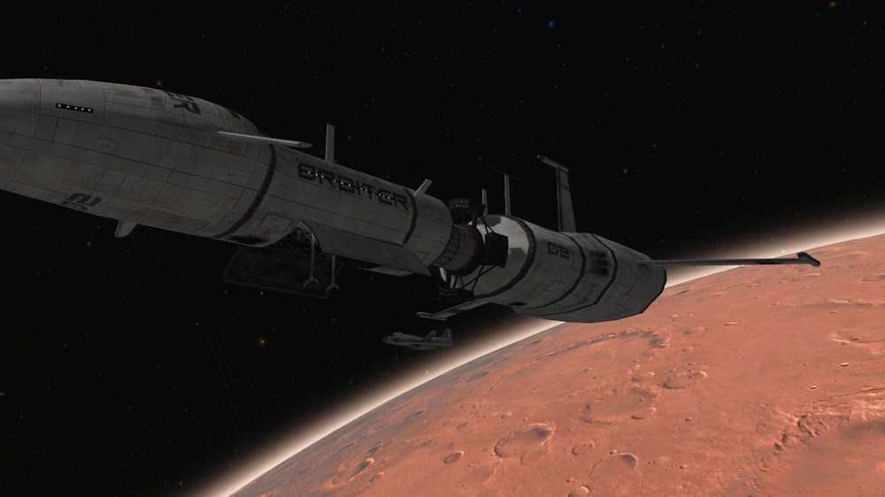 Spaceplane docking to cargo spaceship in Mars orbit from Orbiter space flight simulator