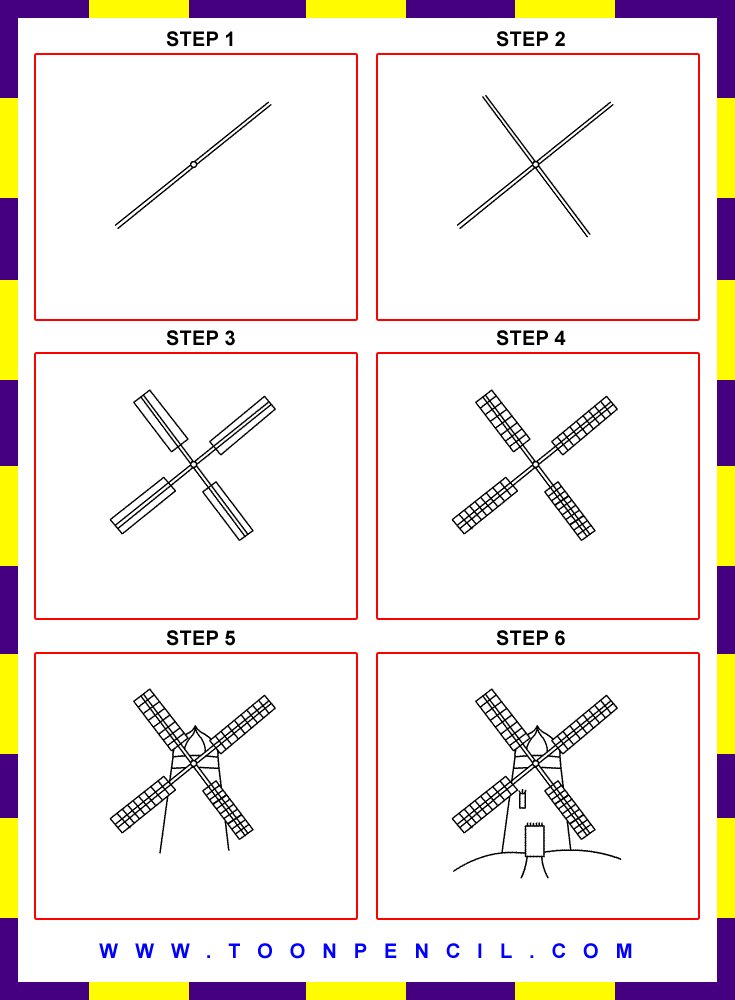How To Draw A Windmill For Kids Step By Step Kids Windmill Drawing 