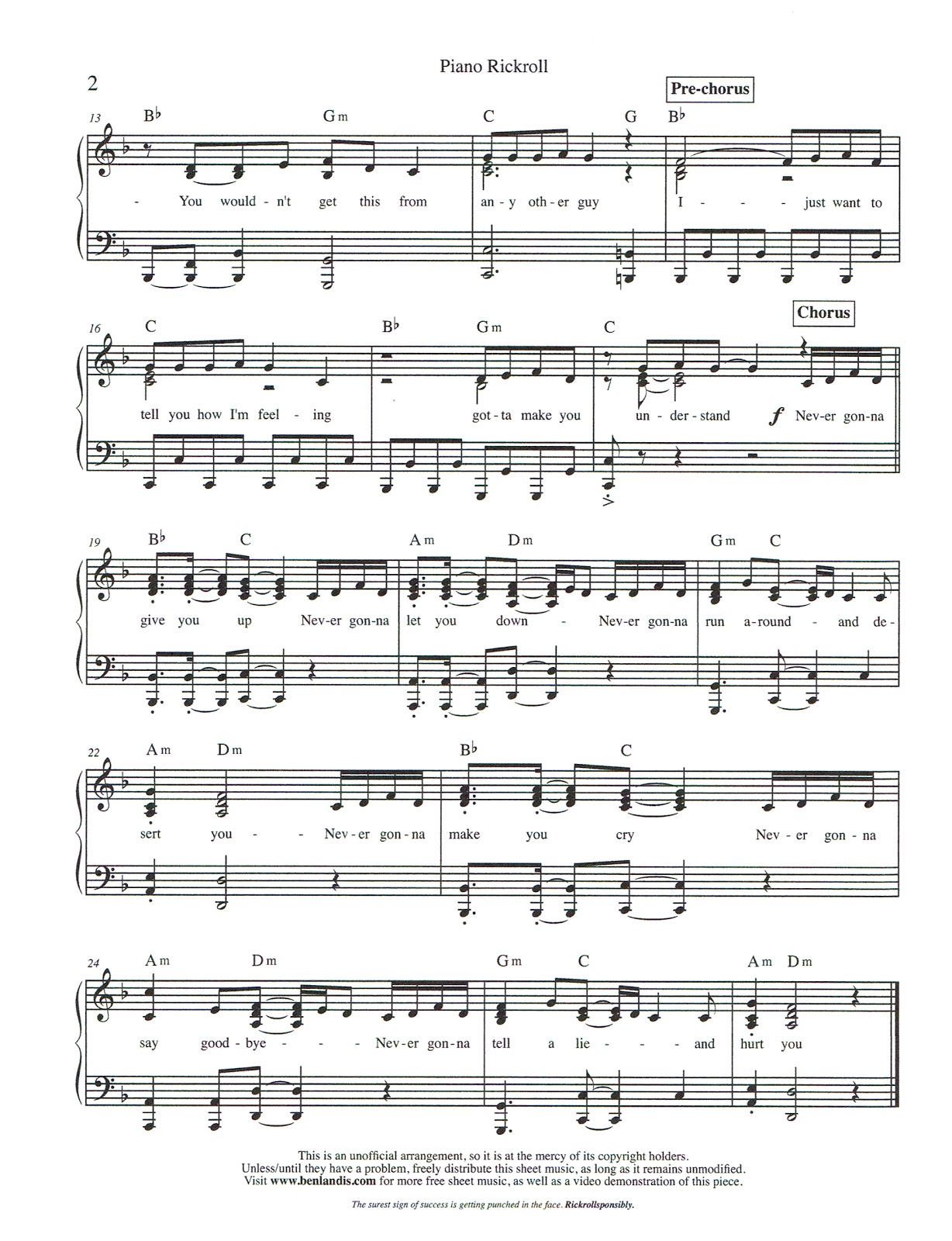 SHEET MUSIC - SOAD727: Rick Astley - Never Gonna Give You Up Sheet Music