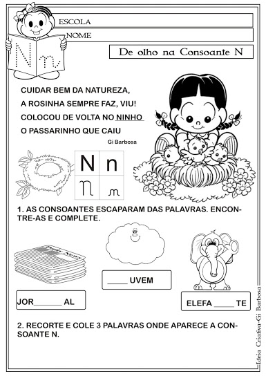 Atividades Letras do Alfabeto com texto  Turma da Mônica