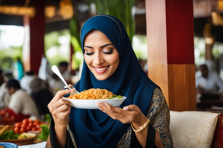 A Muslim woman eating food to illustrate the dream of eating and food in Islam