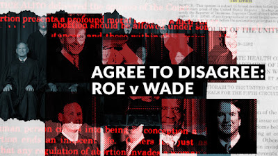 graphic of SCOTUS photos wiyh Roe v Wade lettering