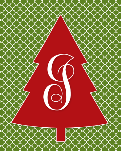 Free Monogram Christmas Tree Printable | Letters A-Z available | Instant Downloads