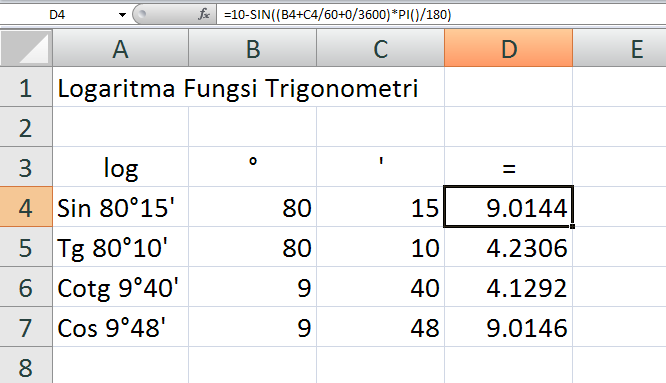 Rumus Excel Menghitung Logaritma  Fungsi Trigonometri