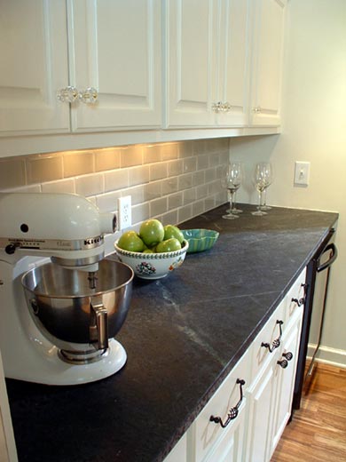 Honed black granite vs soapstone