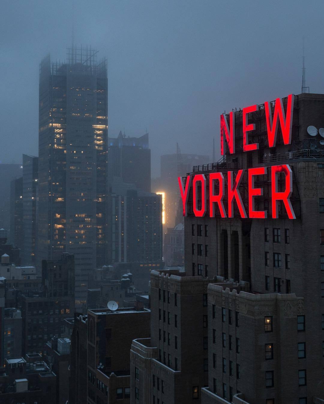 The New Yorker, A Wyndham Hotel on a foggy evening.