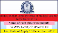 New Delhi Dr. Ram Manohar Lohia Hospital Recruitment 2017– Junior Residents