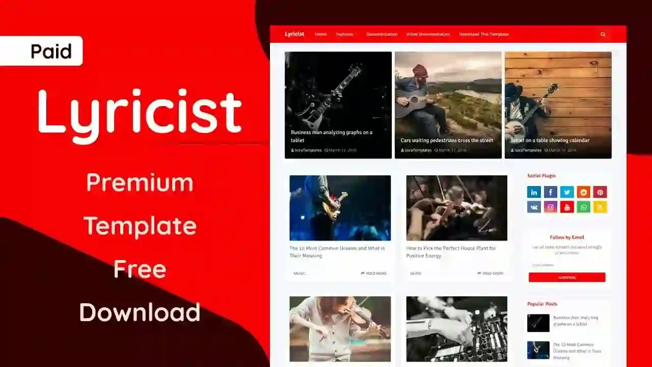 Lyricist Premium Blogger Template Free Download Now Latest