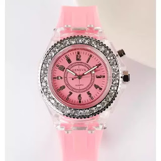 Geneva Ladies Rhinestone LED Big Dial Quartz Watch Luminous Fashion Wrist Watch (Pink)