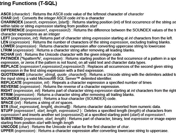 String Functions in sql server