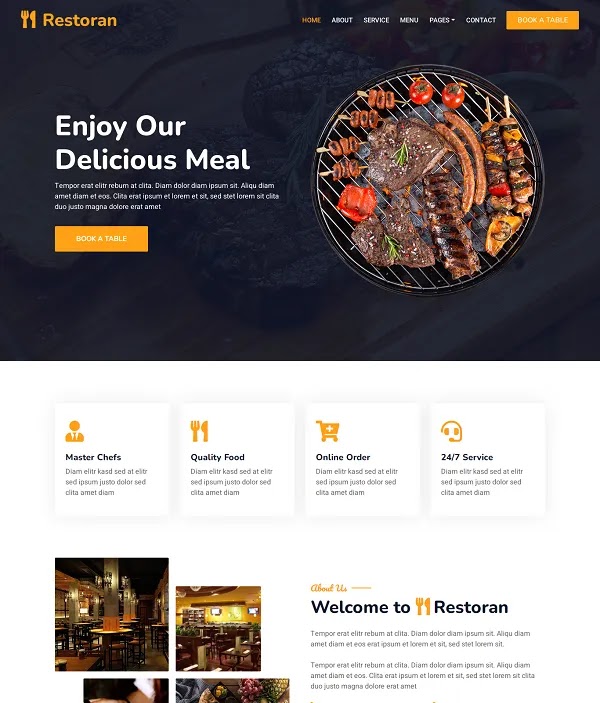 Free Restoran – Bootstrap Restaurant Template Download