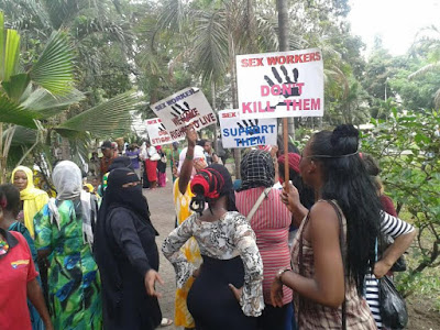  Sex workers in Mombasa, Kenya protest mistreatment by clients after colleague's death