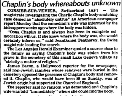 Charlie Chaplin Body Stolen