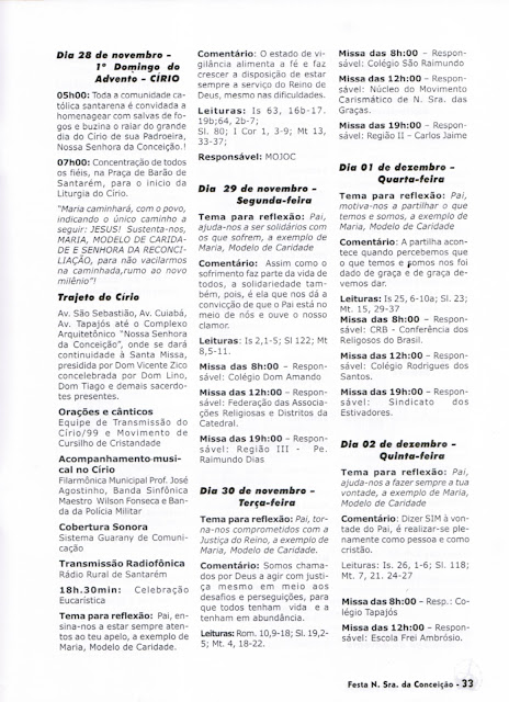 PROGRAMA DA FESTA DE NOSSA SENHORA DA CONCEIÇÃO - 1999