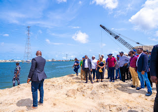 Governor of Lagos State, Babajide Sanwo-Olu, alongside his delegation of government officials carry out on-the-spot assessment of seven-storey building that collapsed in the Banana Island area of Ikoyi, Lagos State