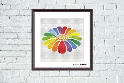 Rainbow colors cross stitch flower embroidery pattern - Tango Stitch