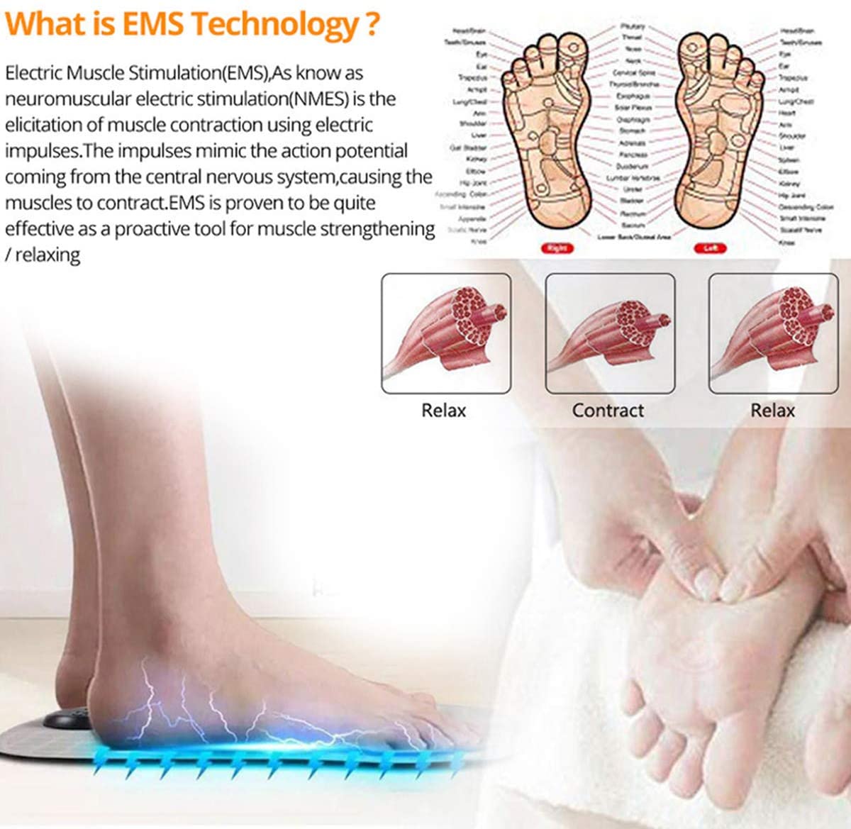 Electric EMS Foot Massager, Foldable Electric Foot Massage Mat, Acupressure Mat, Muscle Stimulation Foot Massager, Physiotherapy Foot Massager Pad, Leg Detox Spa Mat
