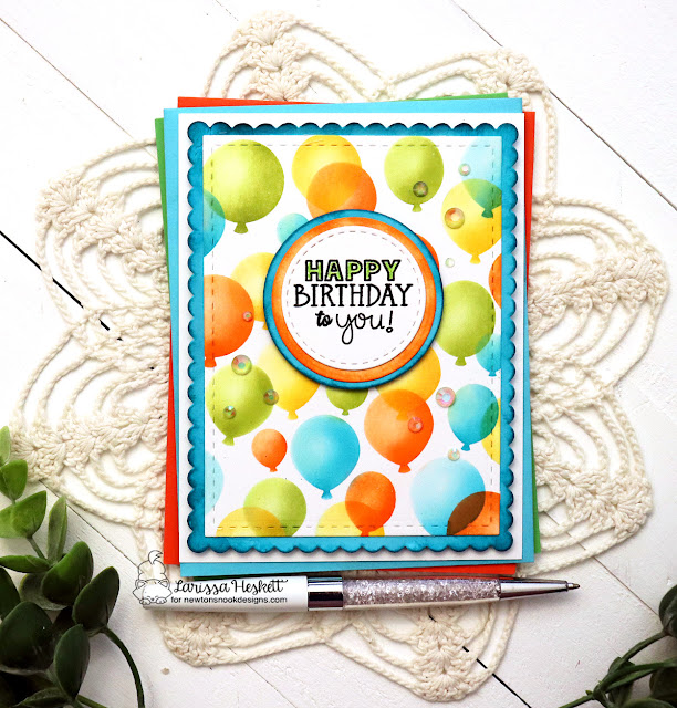 Balloon Birthday Card by Larissa Heskett | Bokeh Balloons Stencil Set, Circle Frames Die Set and Frames & Flags Die Set by Newton's Nook Designs