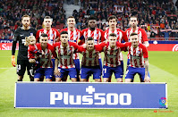 CLUB ATLÉTICO DE MADRID - Temporada 2017-18 - Oblak, Lucas Hernández, Gabi, Thomas, Savic y Godín; Ángel Correa, Carlos Isaac, Koke, Gameiro y Saúl. CLUB ATLÉTICO DE MADRID 1 (Kevin Gameiro) R. C. DEPORTIVO DE LA CORUÑA 0. 01/04/2018. Campeonato de Liga de 1ª División, jornada 30. Madrid, estadio Wanda Metropolitano.