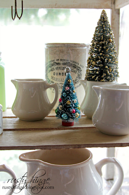 Vintage bottle brush trees and ironstone creamers