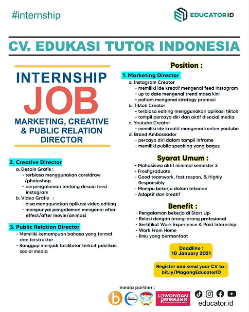 3 Lowongan Kerja Pegawai Educator ID Rembang CV. Edukasi Tutor Indonesia