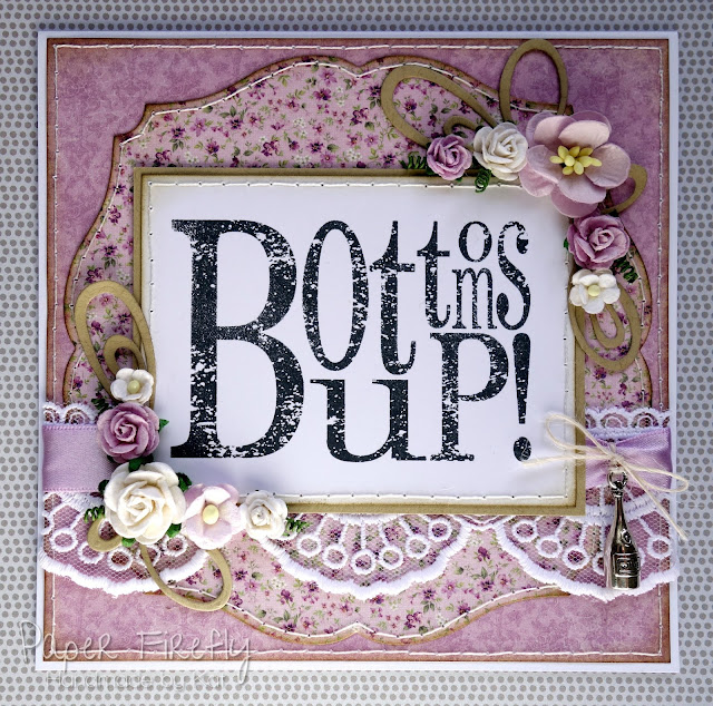 Lilac vintage floral 'bottom's up!' card